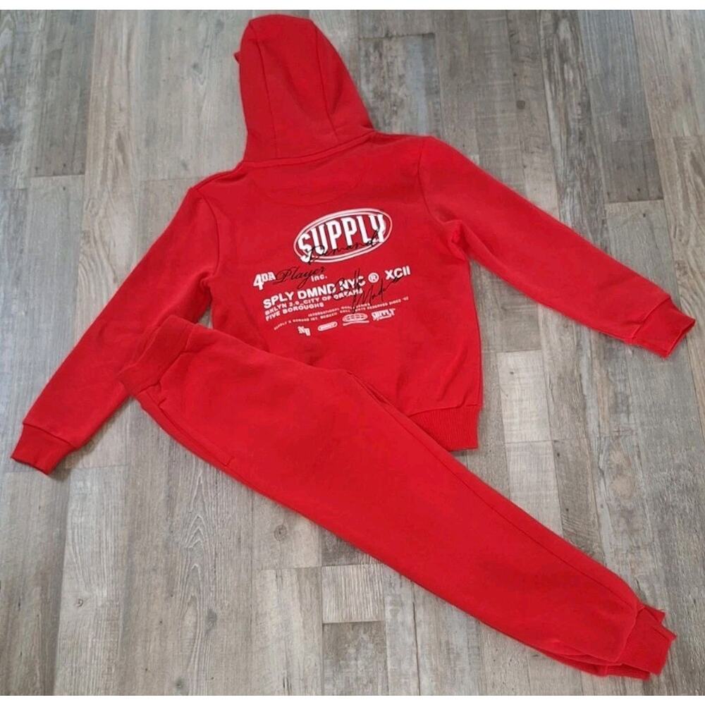 Supply & Demand Kids Sz Med Red Logo Targon Jogger Pants & Pullover Hoodie Set - Picture 6 of 7